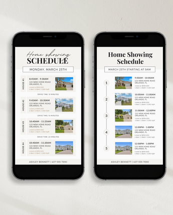 Home Showing Schedule - 2 Textable Cards