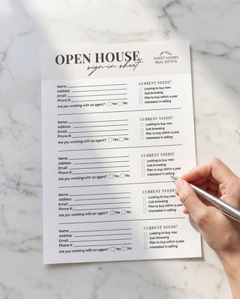 Open House Sign-In Sheet